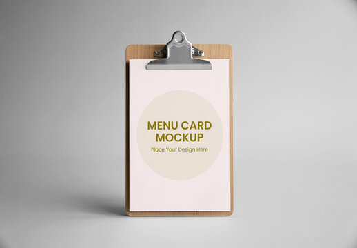 Menu Card Mockup on Wooden Clipboard