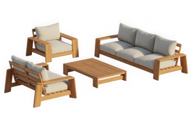  Cutout relaxing wood furniture outdoor set on transparent backgrounds