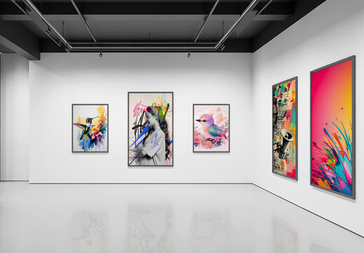 Modern Art Gallery Wall Mockup with Various Framed Painting