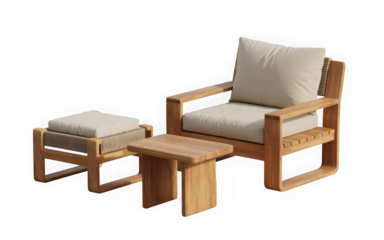  Cutout relaxing wood furniture outdoor set on transparent backgrounds