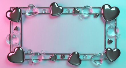 Valentine's Day Flat Lay Gifts With Metallic Hearts Frame