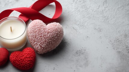 Valentine's Day Flat Lay Gifts with Hearts and Candle