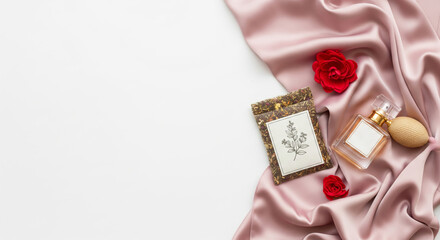 Valentine's Day Flat Lay Gifts with Perfume and Silk