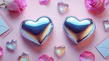 Valentine's Day Flat Lay With Chrome Heart Gifts