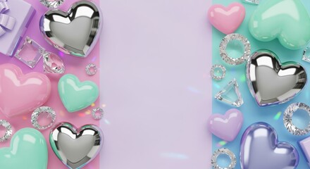 Valentine's Day Flat Lay With Hearts and Diamonds Background