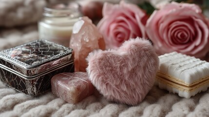 Elegant Valentine's Day Flat Lay Gifts with Romantic Pink Heart