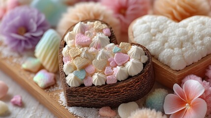 Heart Shaped Valentine's Day Flat Lay Gifts and Sweets