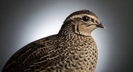 Japanese quail standing on natural ground, a small domesticated bird widely used in farming and research. Known for speckled feathers and fast growth.