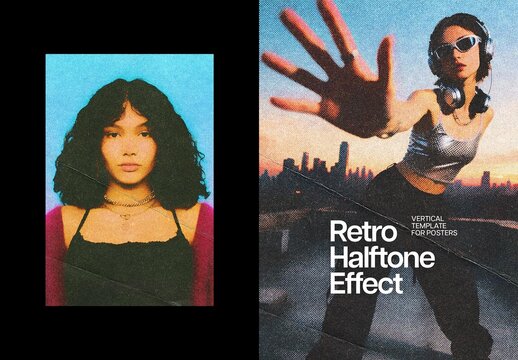 Retro Print Poster Photo Effect Mockup
