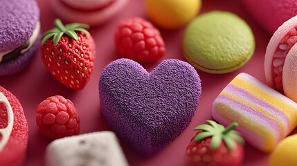 Valentine's Day Flat Lay Gifts Featuring Heart Candy and Fruit