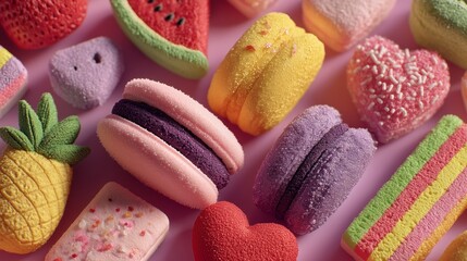 Valentine's Day Flat Lay Gifts with Colorful Assorted Sweets