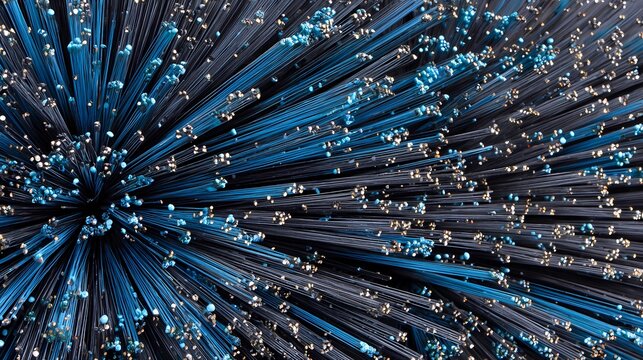 Abstract fiber optic strands radiating blue light