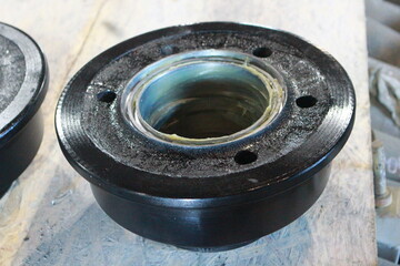 The wheel of a trolley, a wagon for rails. Mechanical engineering. Finished products.