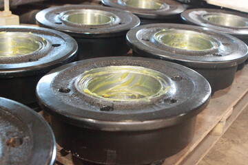 The wheel of a trolley, a wagon for rails. Mechanical engineering. Finished products.