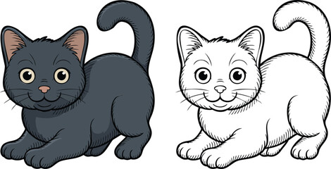 Cat Illustration outline set isolated on transparent background