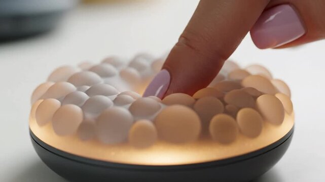 Woman's finger pressing stress relief fidget toy