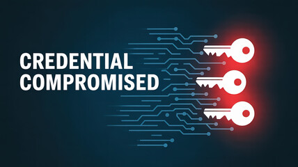 Cybersecurity Alert: Three keys and compromised credential notification, a visual representation of data security threat.