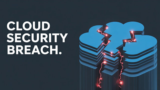 Cloud Security Breach: This image presents a visual representation of a cloud security breach, a significant threat in today's digital landscape. The graphic depicts a cracked cloud icon.