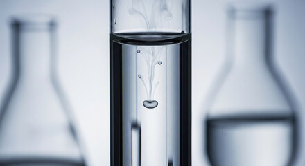 Liquid solution turns cloudy white as precipitate forms and settles in test tube during an experiment in a laboratory setting