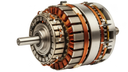 Electric motor stator isolated on transparent background