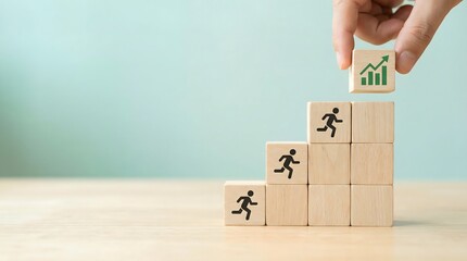 Business growth concept with wooden blocks and hand