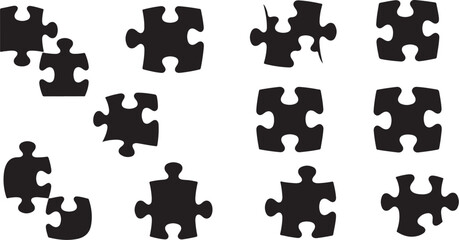 Naklejka premium Black puzzle pieces on white background for problem solving