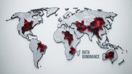 Global Data Dominance: A striking, conceptual depiction of data's global influence, with a world map showing concentrated areas of information flow and dominance.