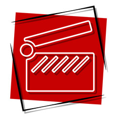 clip clapper, red banner in a frame. Vector illustration on a white background.