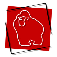gorilla, red banner in a frame. Vector illustration on a white background.
