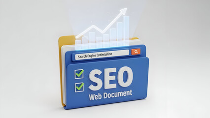 3d business graph illustration featuring a finance document icon and web technology element on a white background for internet sale design