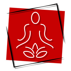 meditation, red banner in a frame. Vector illustration on a white background.