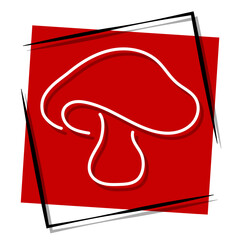 mushroom, red banner in a frame. Vector illustration on a white background.