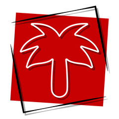 palm tree, red banner in a frame. Vector illustration on a white background.