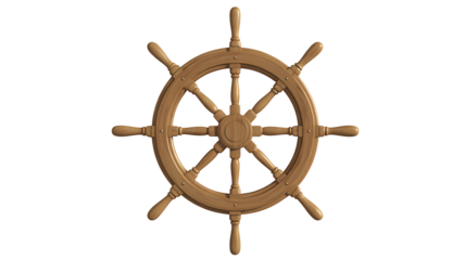 Wooden ship wheel isolated on transparent background