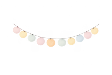 Pastel party string lights garland on transparent background