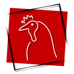 rooster, red banner in a frame. Vector illustration on a white background.