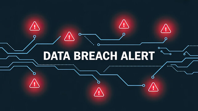 Data Breach Alert: A digital landscape fraught with potential threats, warning of sensitive information compromised through a data breach
