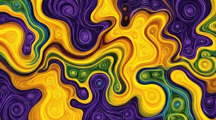 Fototapeta premium Vibrant abstract swirl pattern with fluid marbled textures in yellow, purple and green