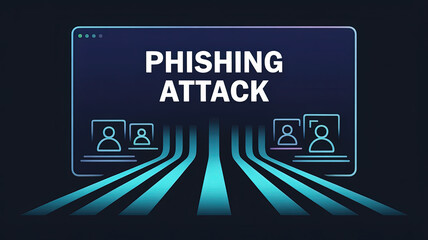 Digital Phishing Attack: A digital illustration depicts a cyber security concept with the phrase PHISHING ATTACK above. The lines emanating from the illustration.