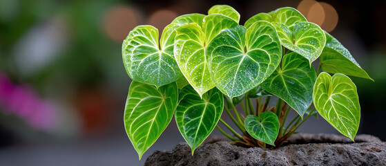 Vibrant Green Plant with Heart-Shaped Leaves in Natural Setting.