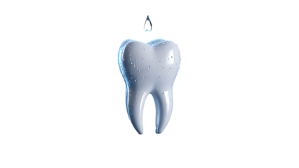 Shiny white tooth with a water droplet on against a Transparent background