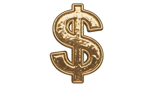 Shiny gold dollar sign symbol with liquid texture on Transparent background money currency - Powered by Adobe