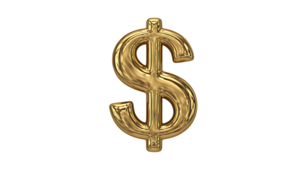 Shiny golden dollar sign symbol on Transparent background liquid money