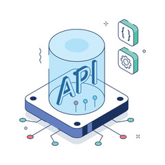 A modern isometric illustration of api hologram and software integration