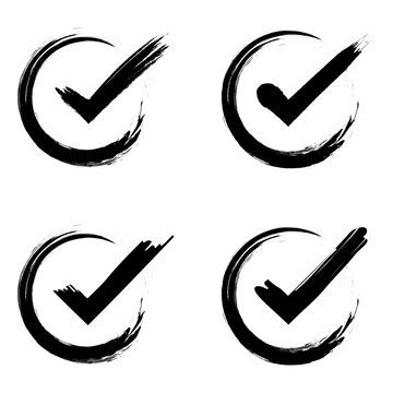 Checkmark icon set. Set of check marks inside a circle in brush style