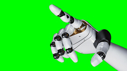 Futuristic humanoid robotic hand gestures isolated on green screen 3D render