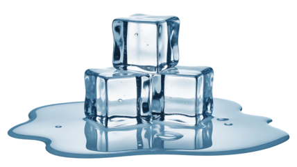 Melting ice cubes isolated on transparent background