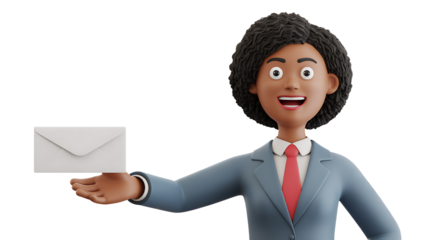 3d cartoon man holding envelope isolated on transparent background