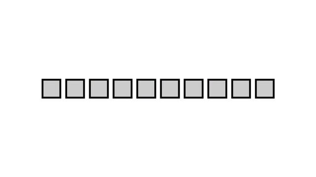 Minimalist Loading Bar Animation with Rainbow Colored Squares Filling Up on a White Background. Simple Progress Indicator for UI, Interface, Upload, Download, or Buffering Status