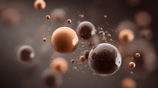 Abstract macro spheres and bubbles in warm tones with soft out of focus background